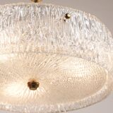 J.T. Kalmar Lustre pendant light in brass and textured glass, 1950s