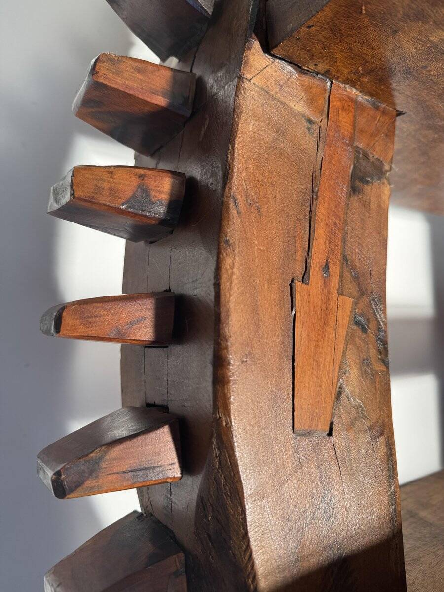 Vintage Brazilian folk art handmade round wall cabinet in Cumaru wood, 1960s