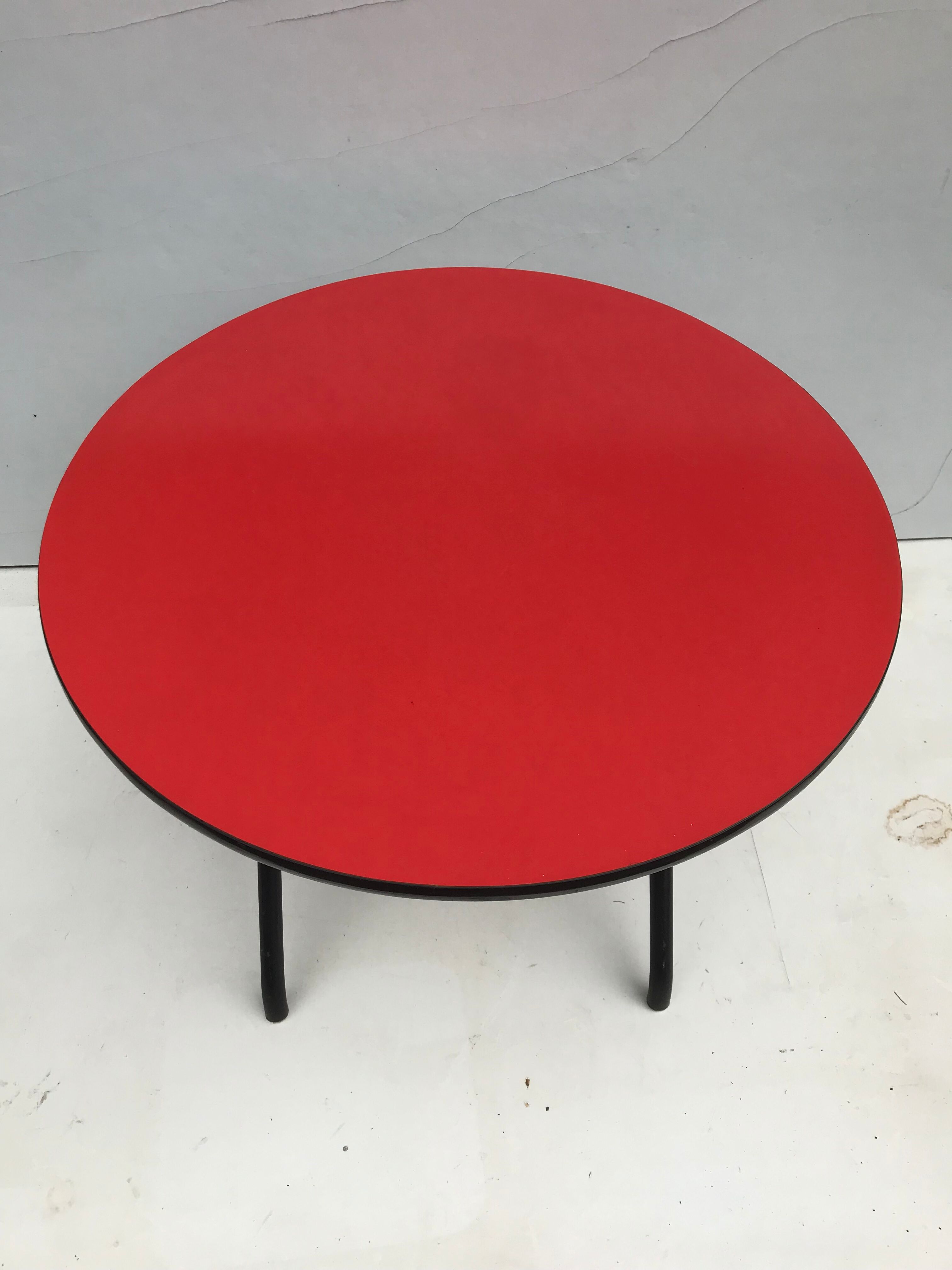 Old  foldable metal coffee table in black and red vintage formica