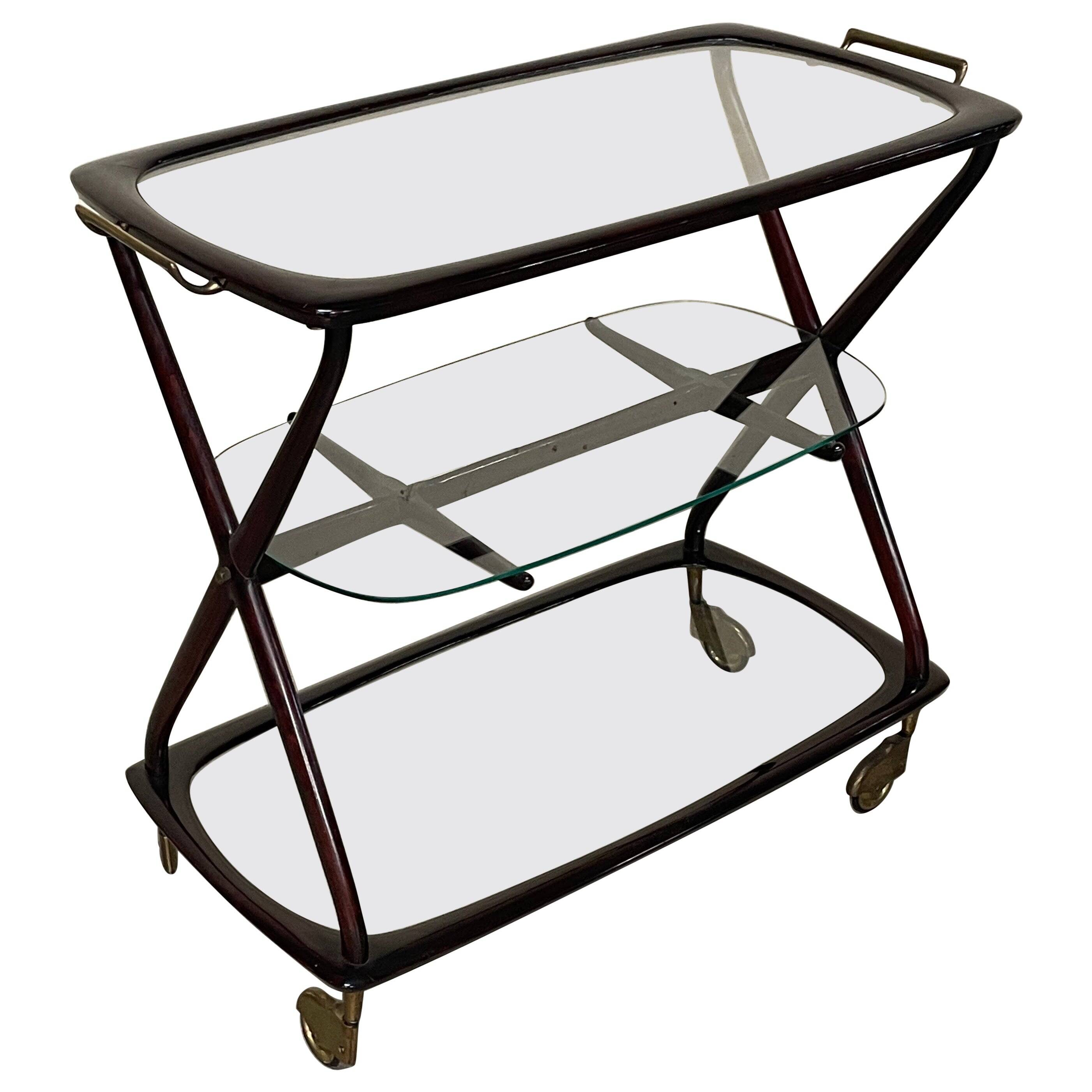 Cesare Lacca 1950 Italian Bar Cart with Brass Wheels