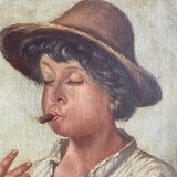 Old painting, portrait of a young man, monogrammed DN dated 1906