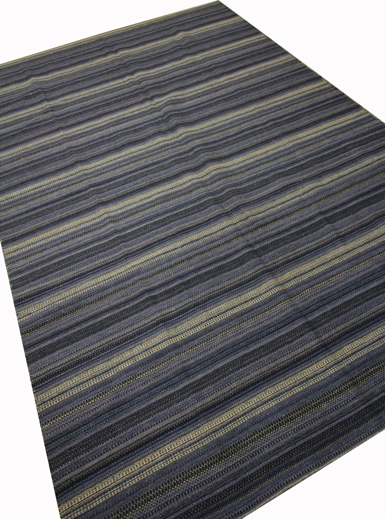 Modern Blue Wool Kilim Area Rug Handmade Flat-Woven Rug- 183x275cm