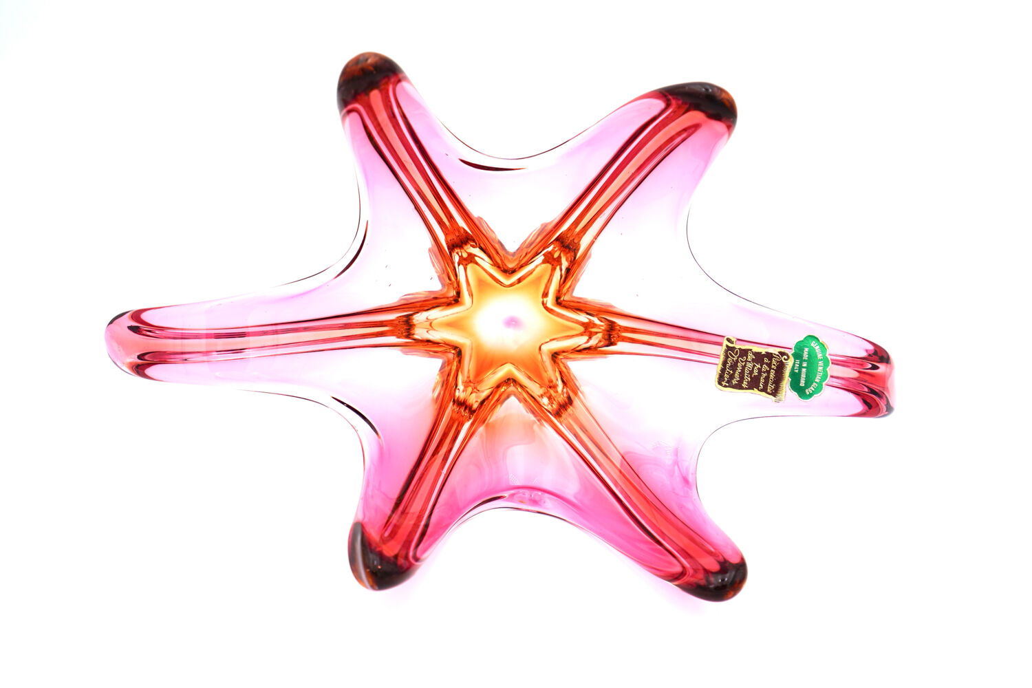 "Starfish" bowl by Murano – Fuchsia Pink & Amber – Circa 1960