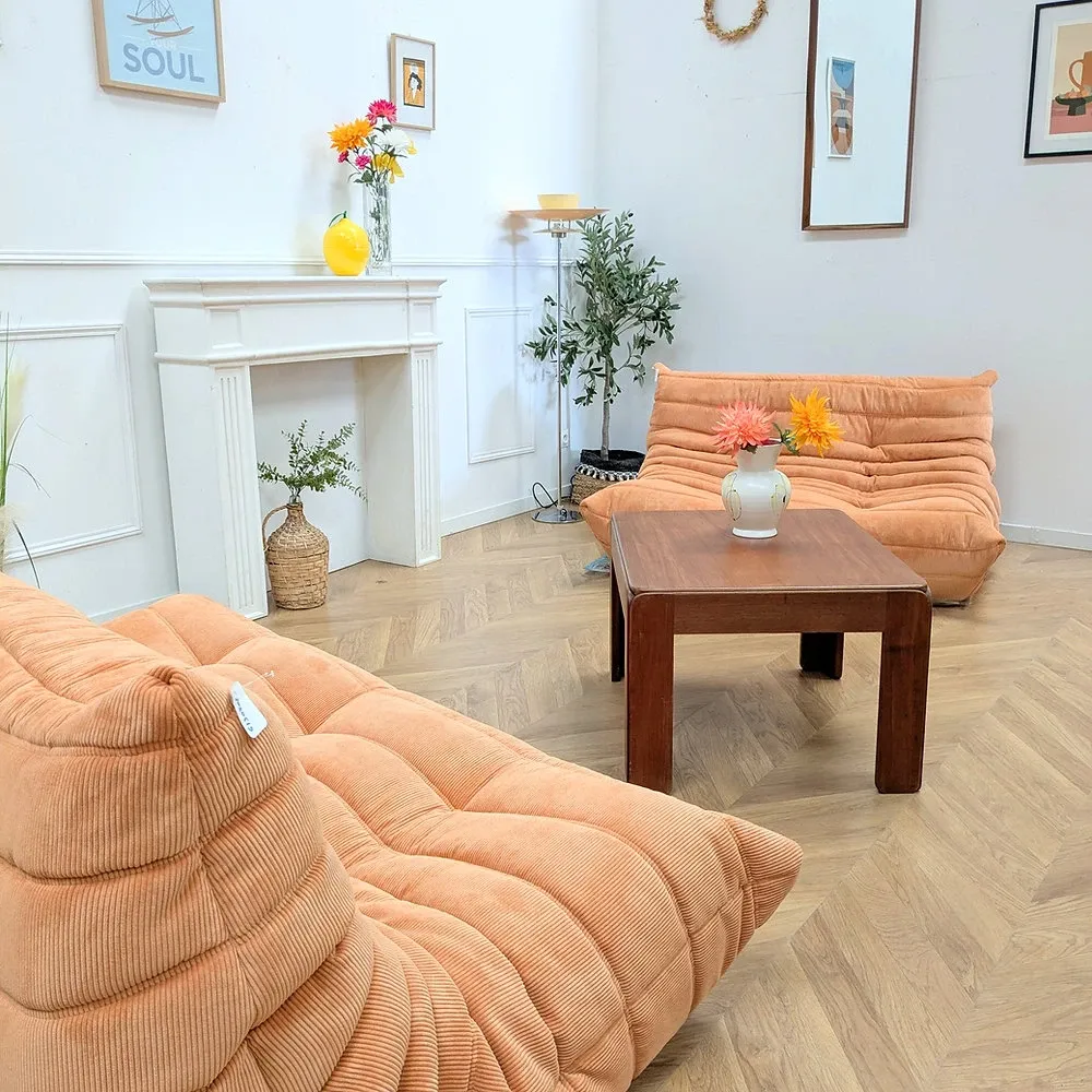 Togo apricot 2-seater and 3-seater sofa set Ligne Roset