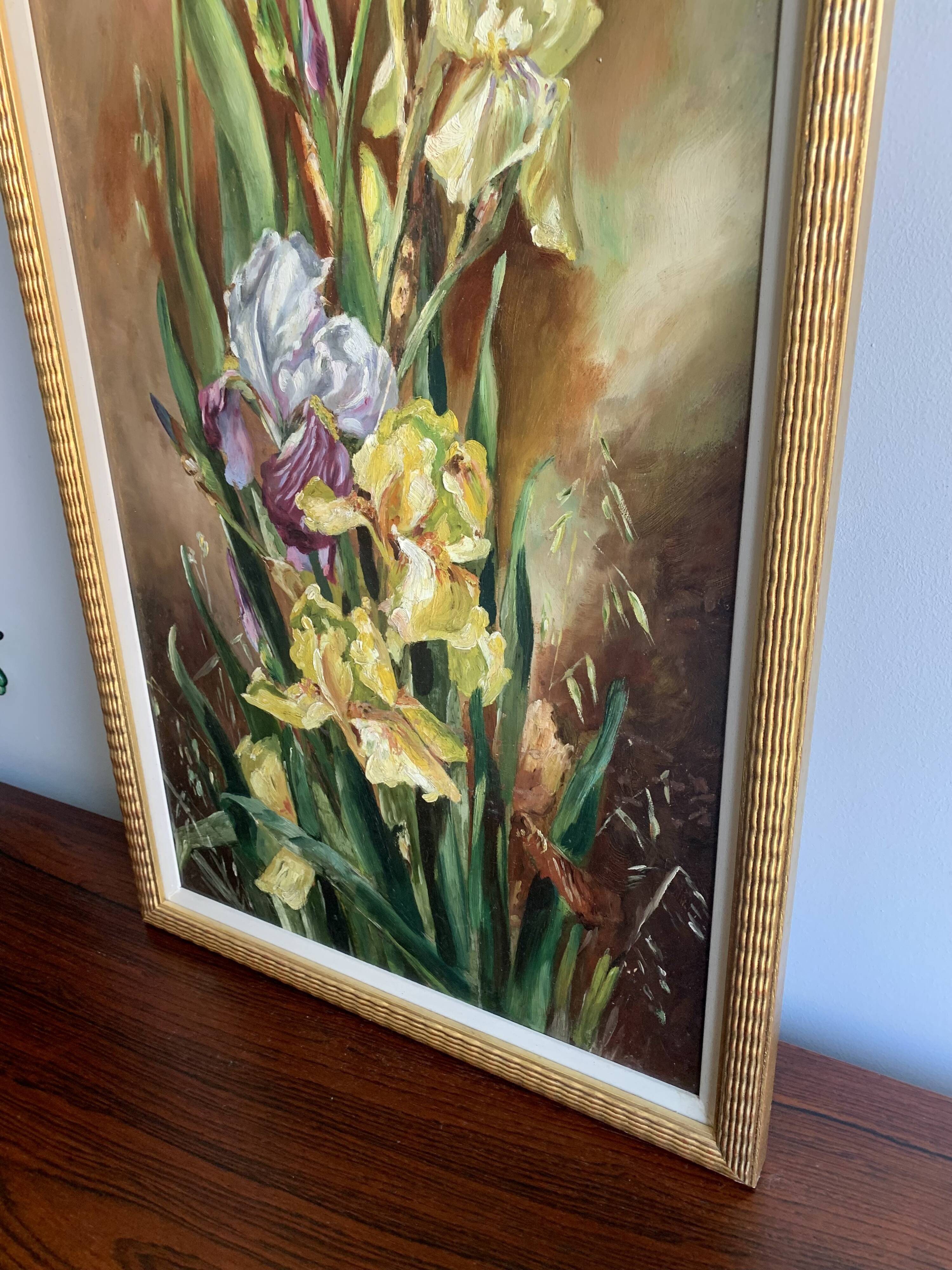 Peinture à l'huile vintage d'iris