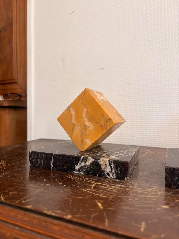 Ancien Paire Serre Livre Cube Dès Marbre Jaune Sienne Art Déco Circa 1930