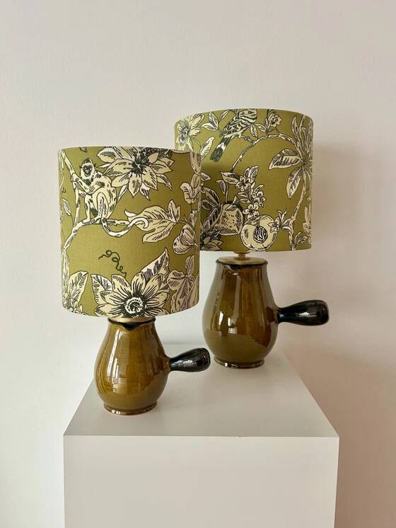 2 vase lamps made from French bistro pitchers, 1960s.