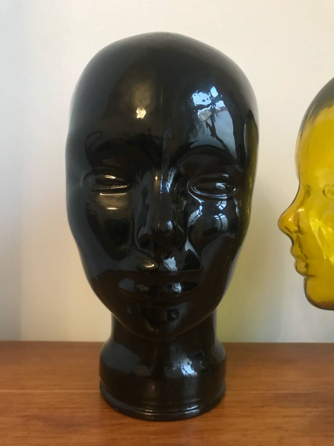 Antique Vintage Black Glass Hat Head