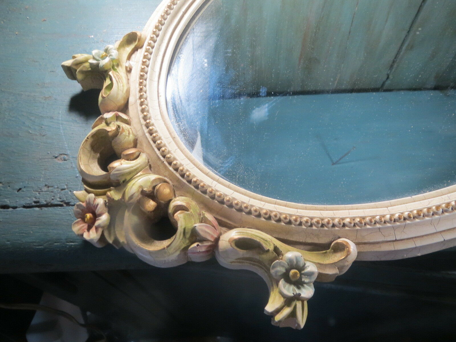 Mirror ice resin glass patina flower louis 15 cracked vintage 71x35cm