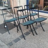 5 Bella folding chairs in steel and petrol blue leather by Maison Cattelan