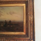 Hermann solbrig (1853-1942) painting, oil on panel, shepherdess and her troupe