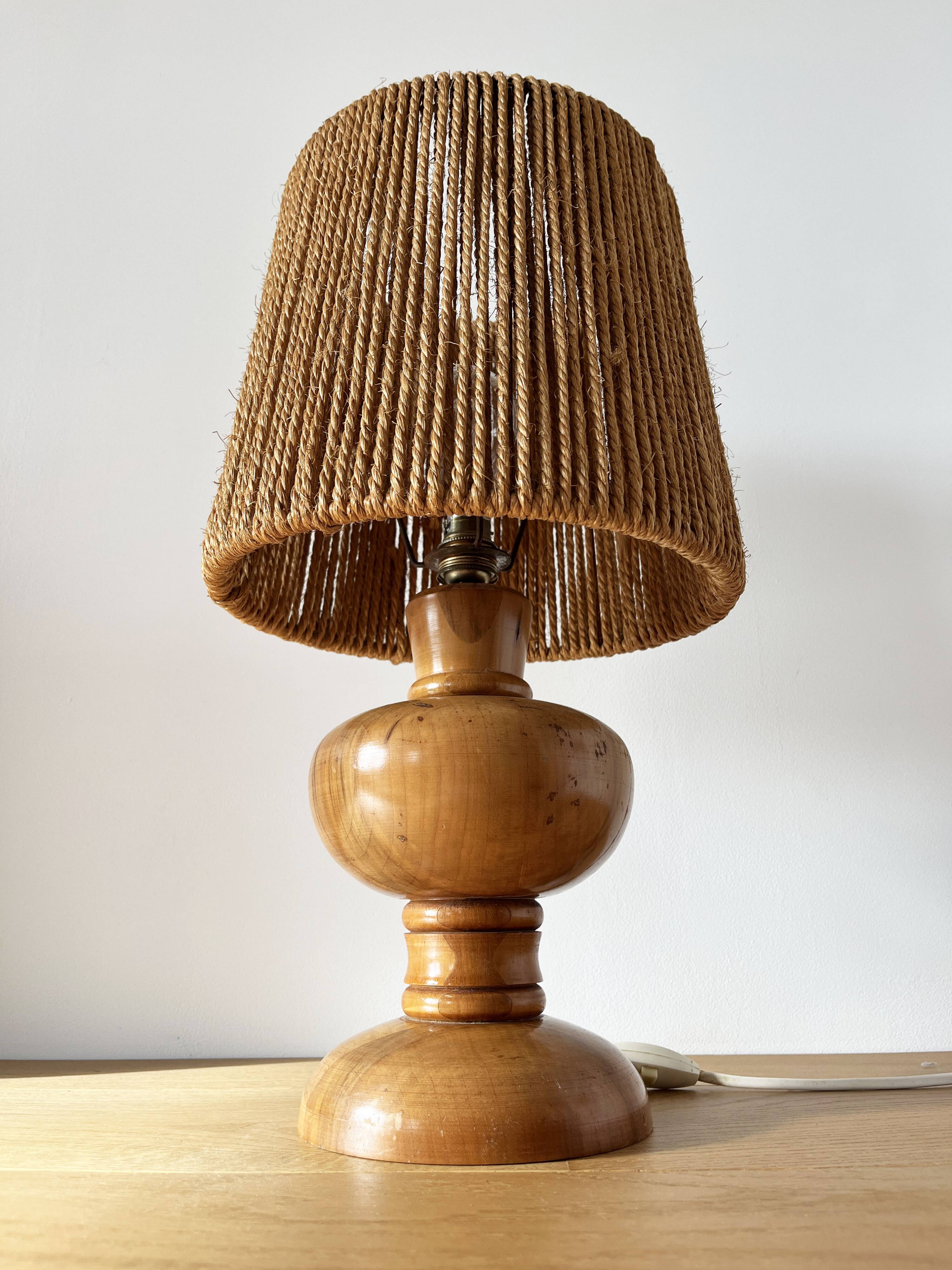 Vintage 1960 turned wood elm lamp