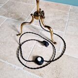 Brass floor lamp with rattan shade, 1950s-60s.