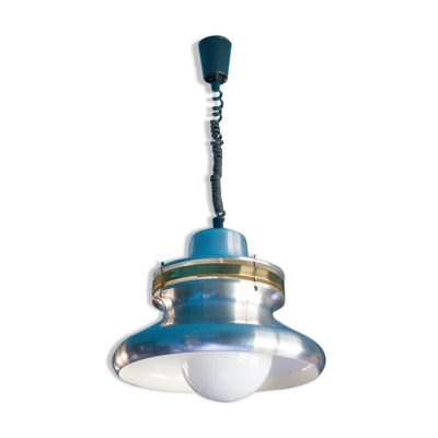 Suspension vintage, suspension aluminium chromé, lampe aluminium, système monte et descend,space age