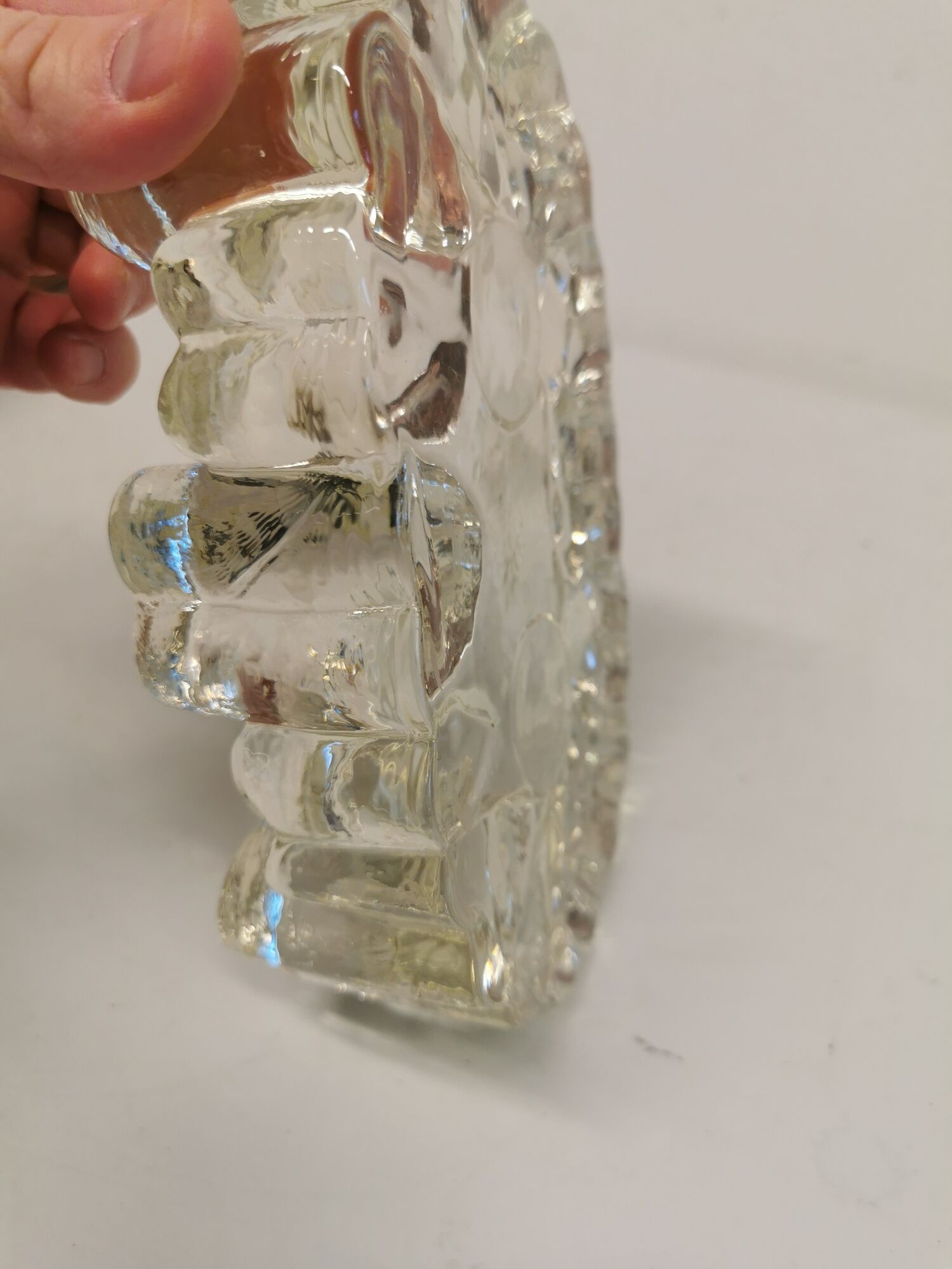 Candlestick in hard pressed glass with space for two candles