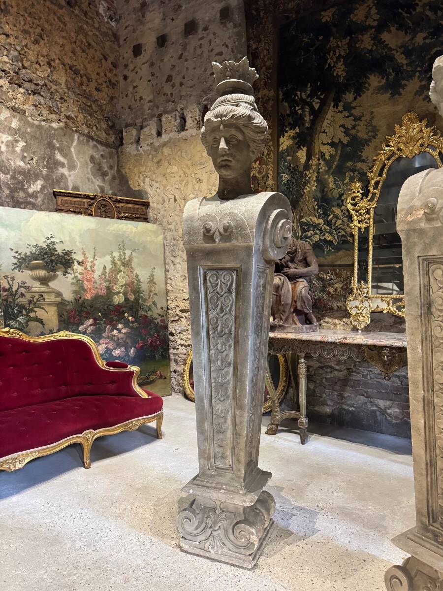 Pair of monumental patinated plaster terms from the early 20th century.