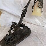 Daum Art Nouveau style lamp in wrought iron, unsigned