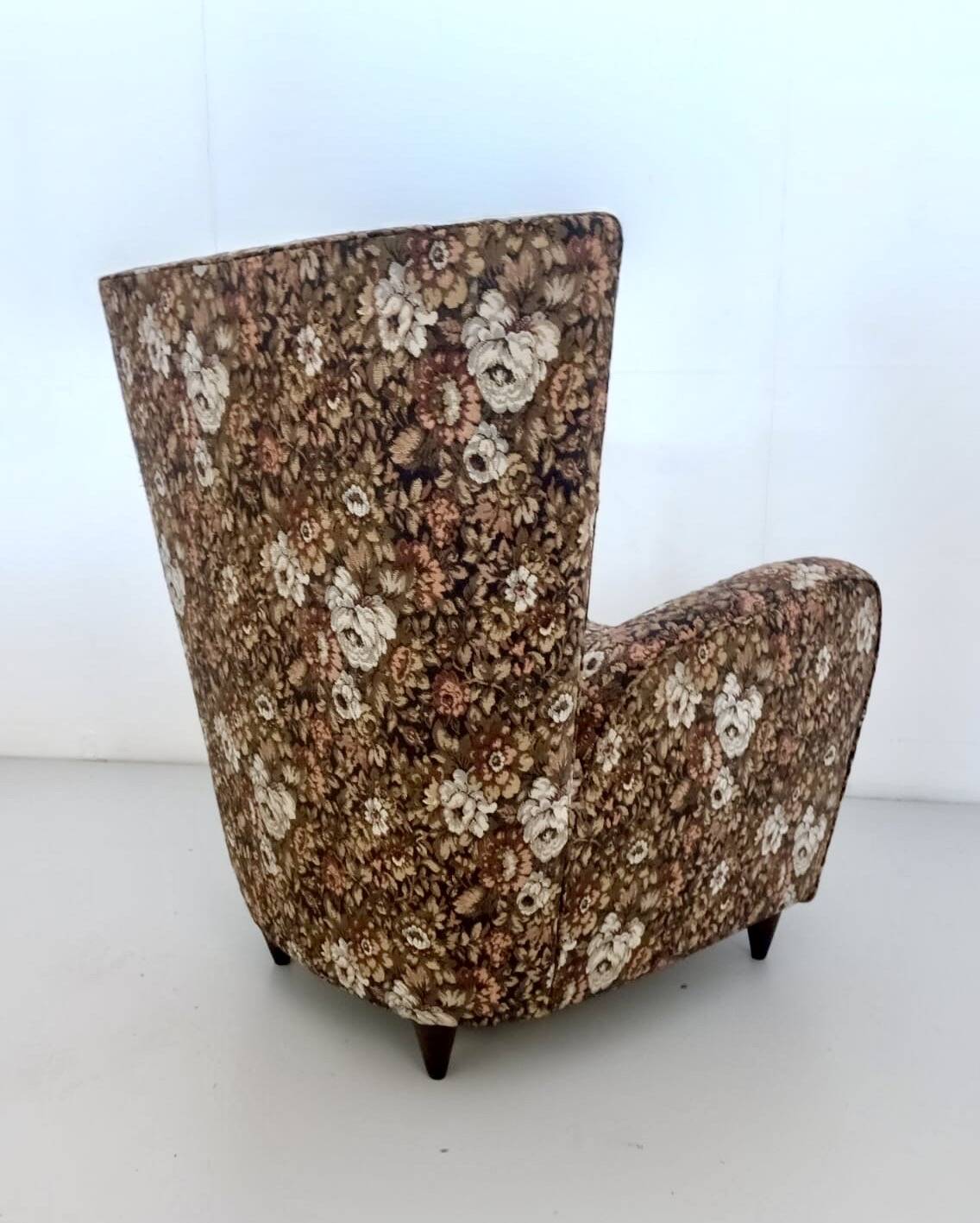 High-Quality Brown Floral Fabric Armchair attr. to Paolo Buffa, Italy
