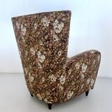 High-Quality Brown Floral Fabric Armchair attr. to Paolo Buffa, Italy