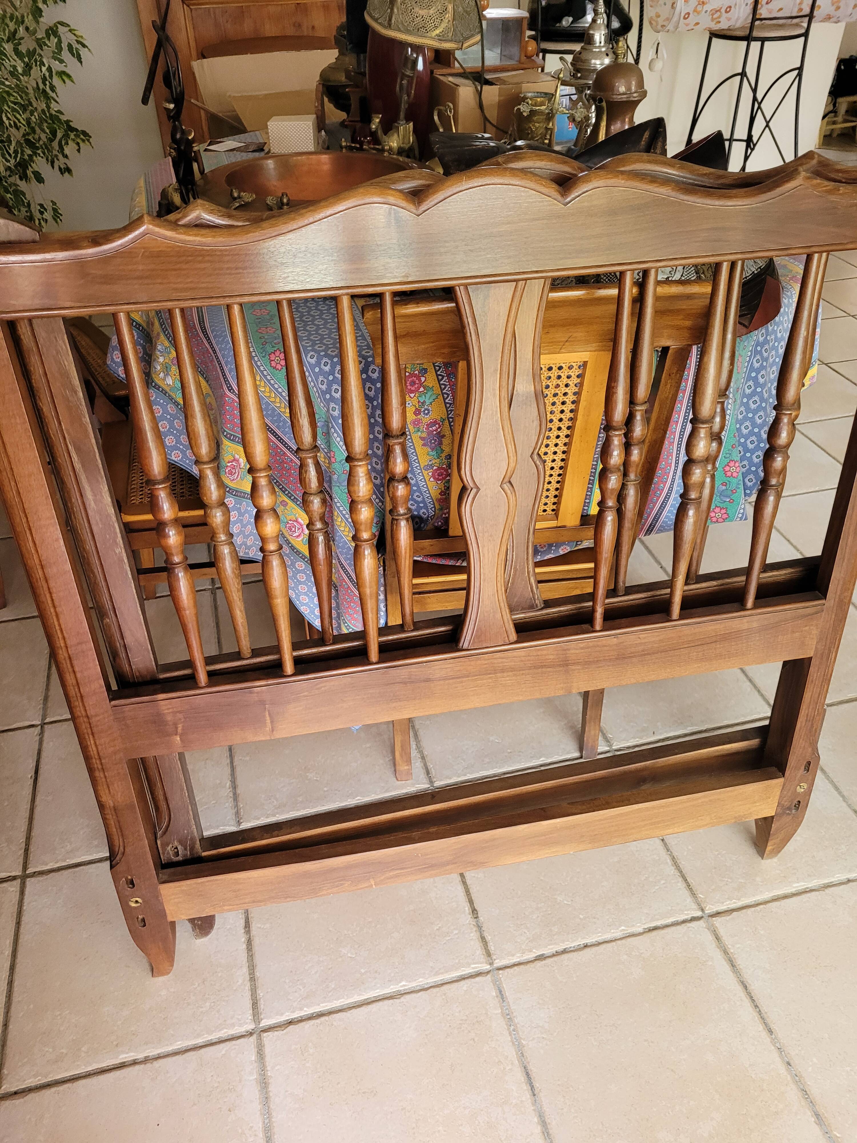 2 beds and a vintage bedside table in solid cherry wood