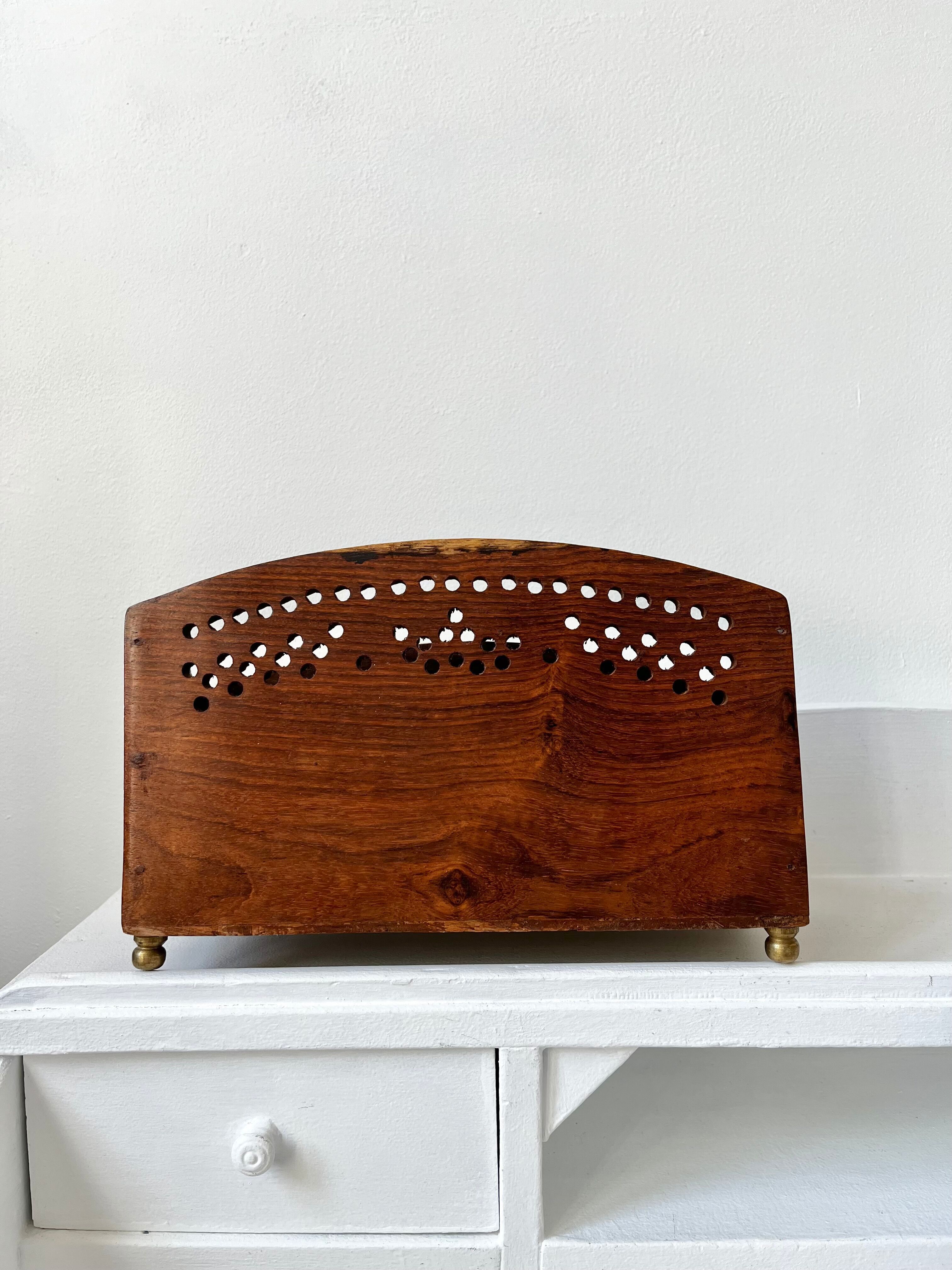 Vintage mail rack in wood and brass