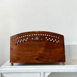 Vintage mail rack in wood and brass