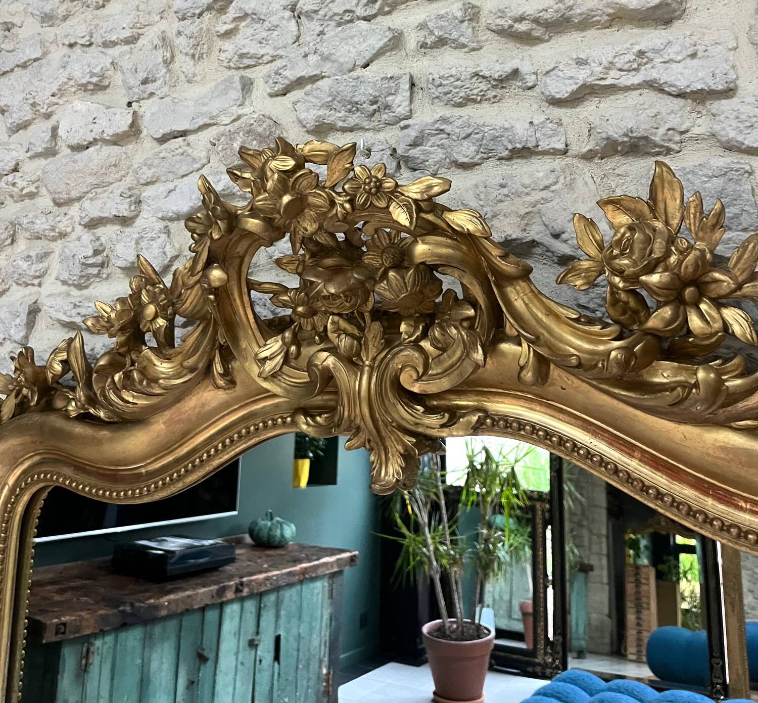 Antique Louis-Philippe mirror, 171/123cm, with beaded pediments and gold leaf