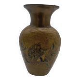 Enamelled brass vase decorated with owls.