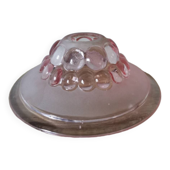 Abat jour lampe suspension en verre moulé rose vintage