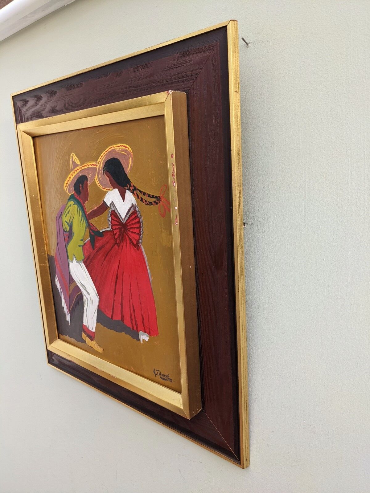 Mid-Century Modern "Mexican Dancers" Swedish Figurative Oil Painting, Framed