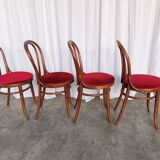 Set of 4 Vintage Bentwood Bistro Chairs, Red Upholstery