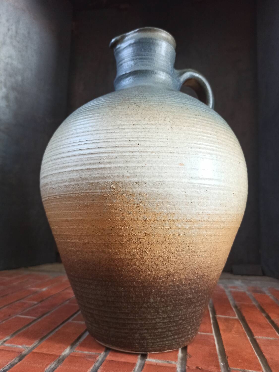 Vintage large pitcher vase in artisanal stoneware.