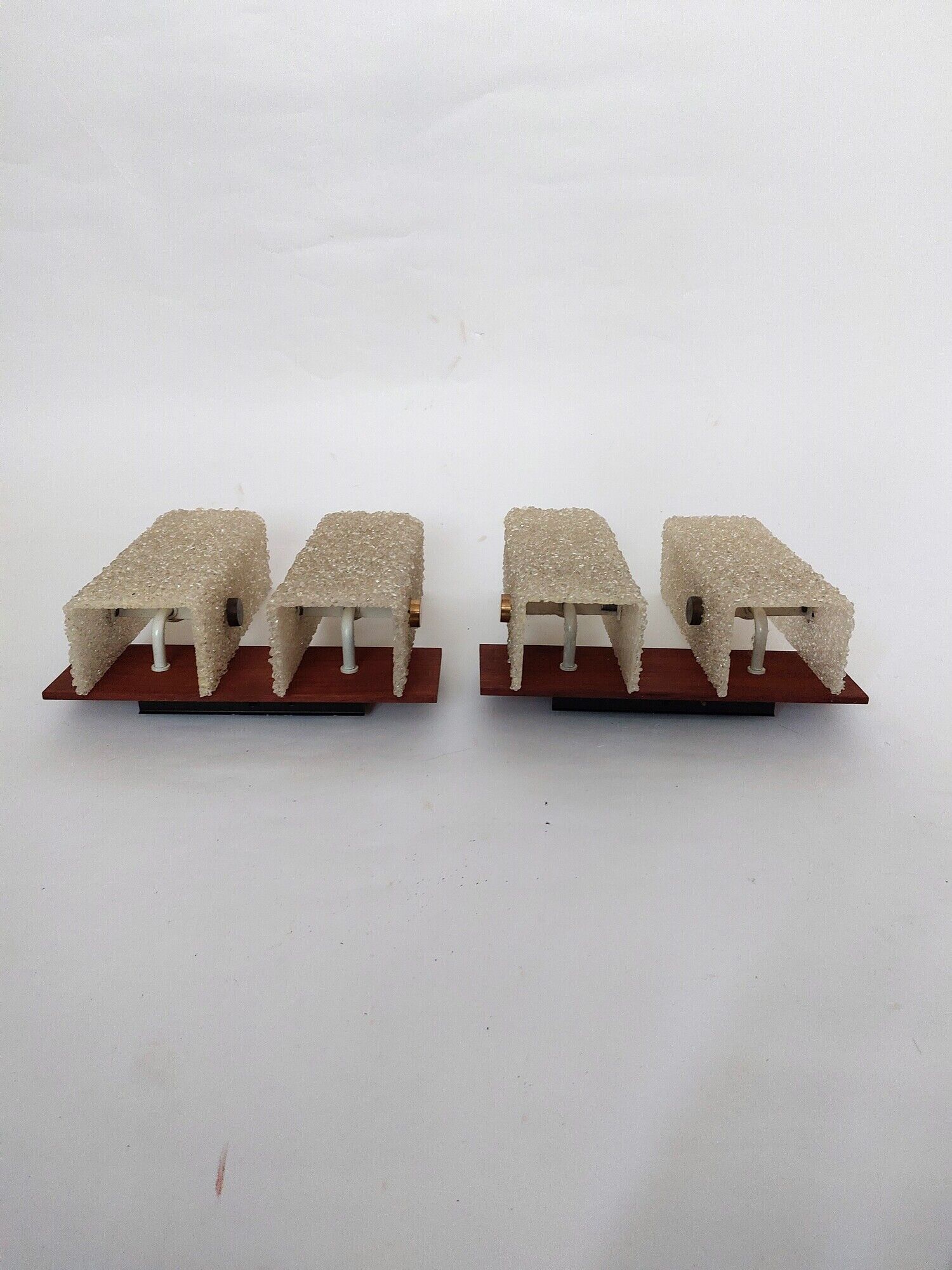 Pair of Scandinavian wall lamps, metal, teak and perspex 1960 vintage