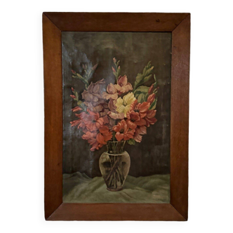 Oil on canvas still life bouquet of flowers by R. Schroder 1942