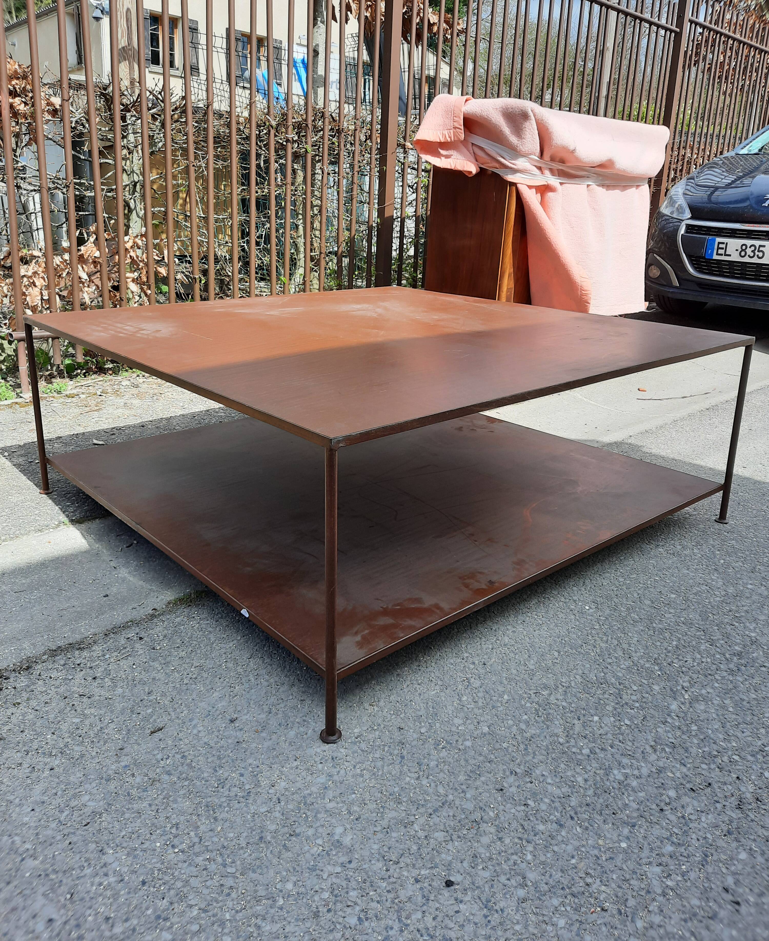 Large square coffee table with 2 metal tops