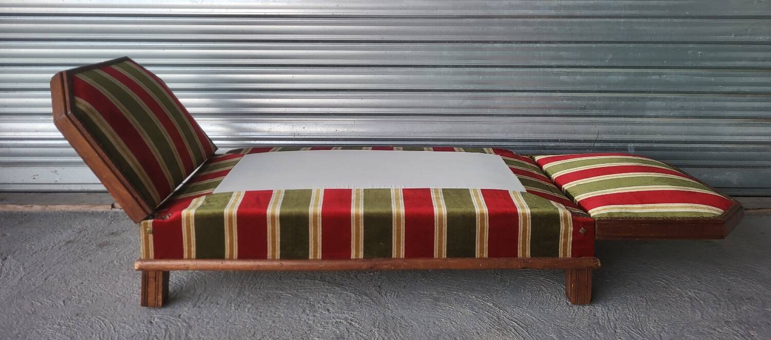 Ensemble banquette, 2 coussins et 2 rideaux Art Déco