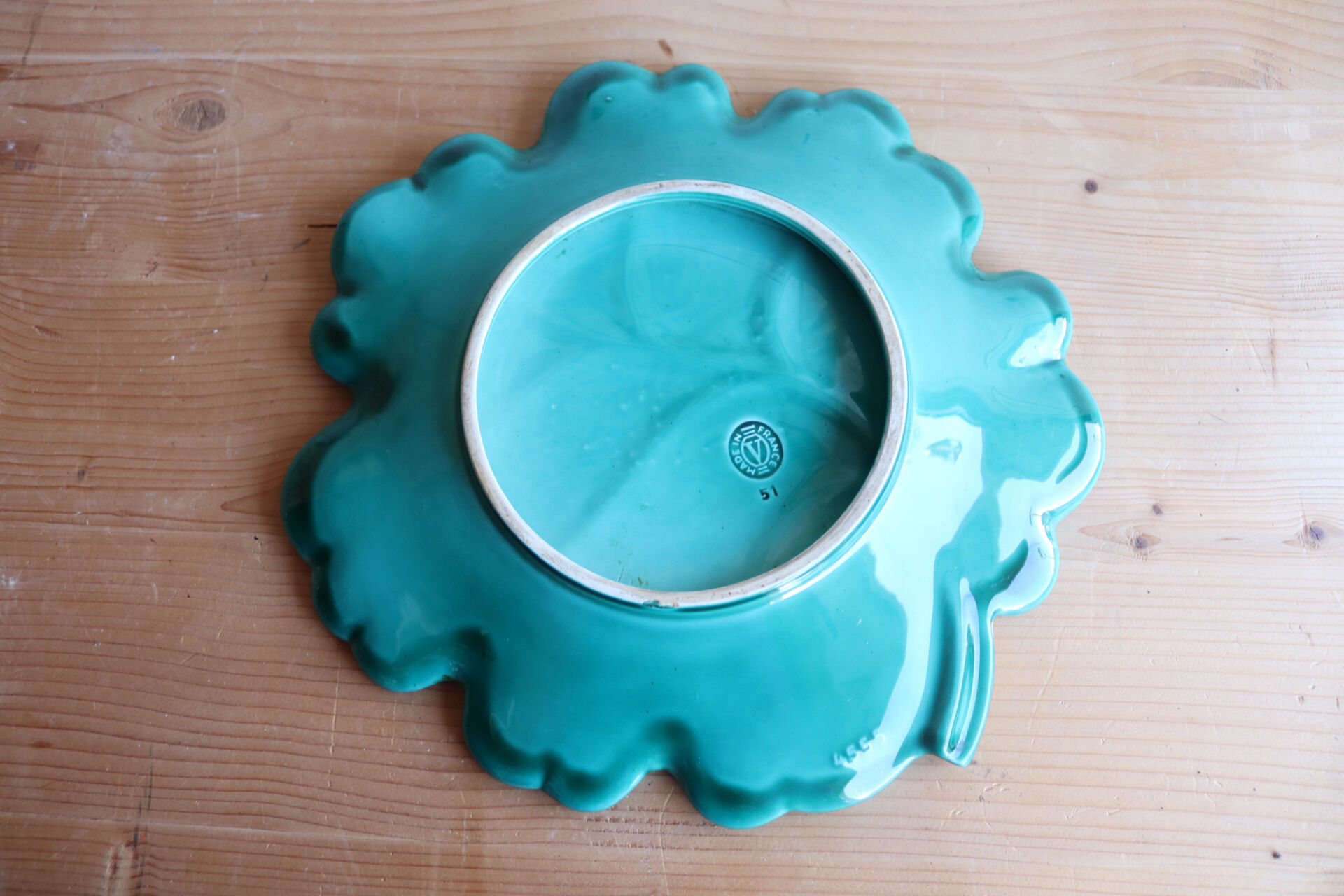 Large green ceramic leaf dish Vallauris
