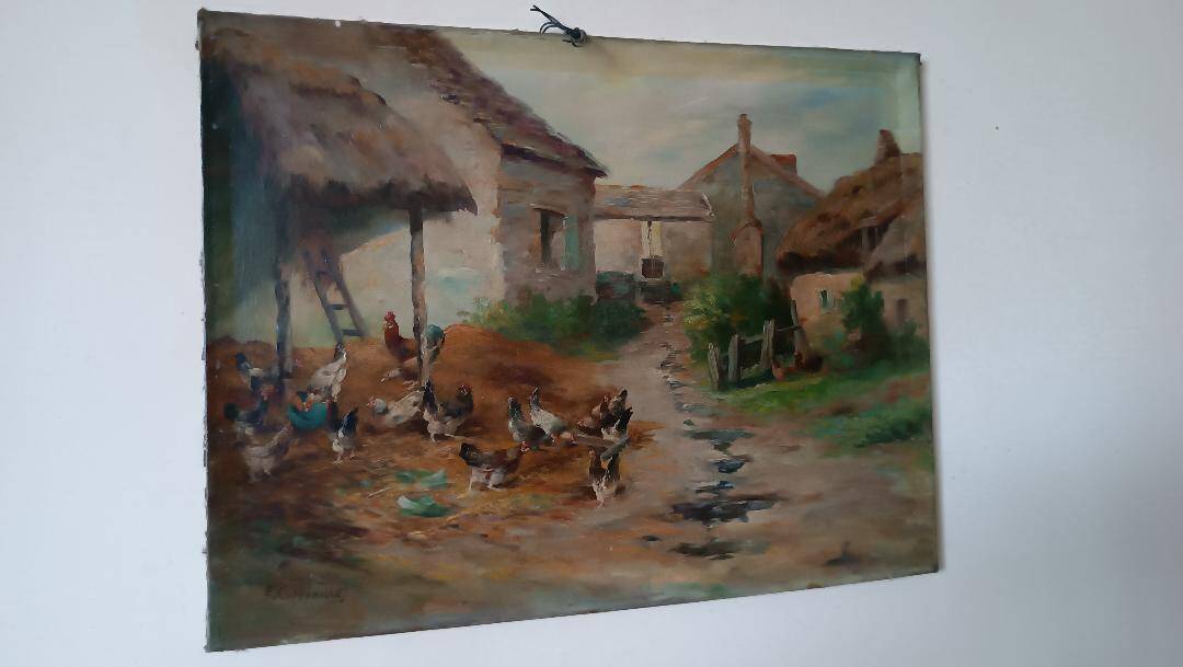 Oil painting on canvas Edmond Van Coppenolle (1846-1914) Landscape