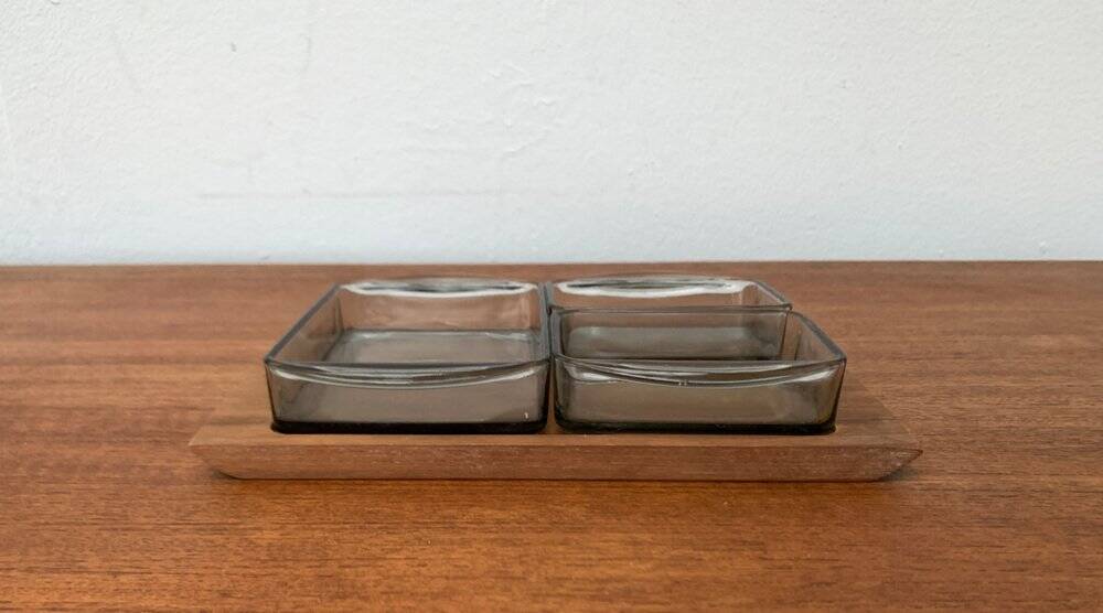 Mid-Century Danish Teak Cabaret Trays with Holmegaard Glasses, 1960s, Set of 4
