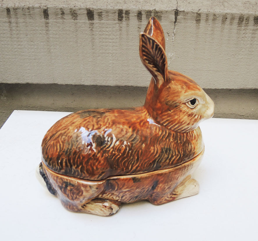 Ancient zoomorphic ceramic terrine rabbit