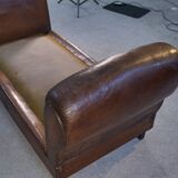 1920s convertible leather club bench with velvet seats