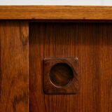 Rosewood and Teak Low Sideboard with Sliding Doors, 1960s