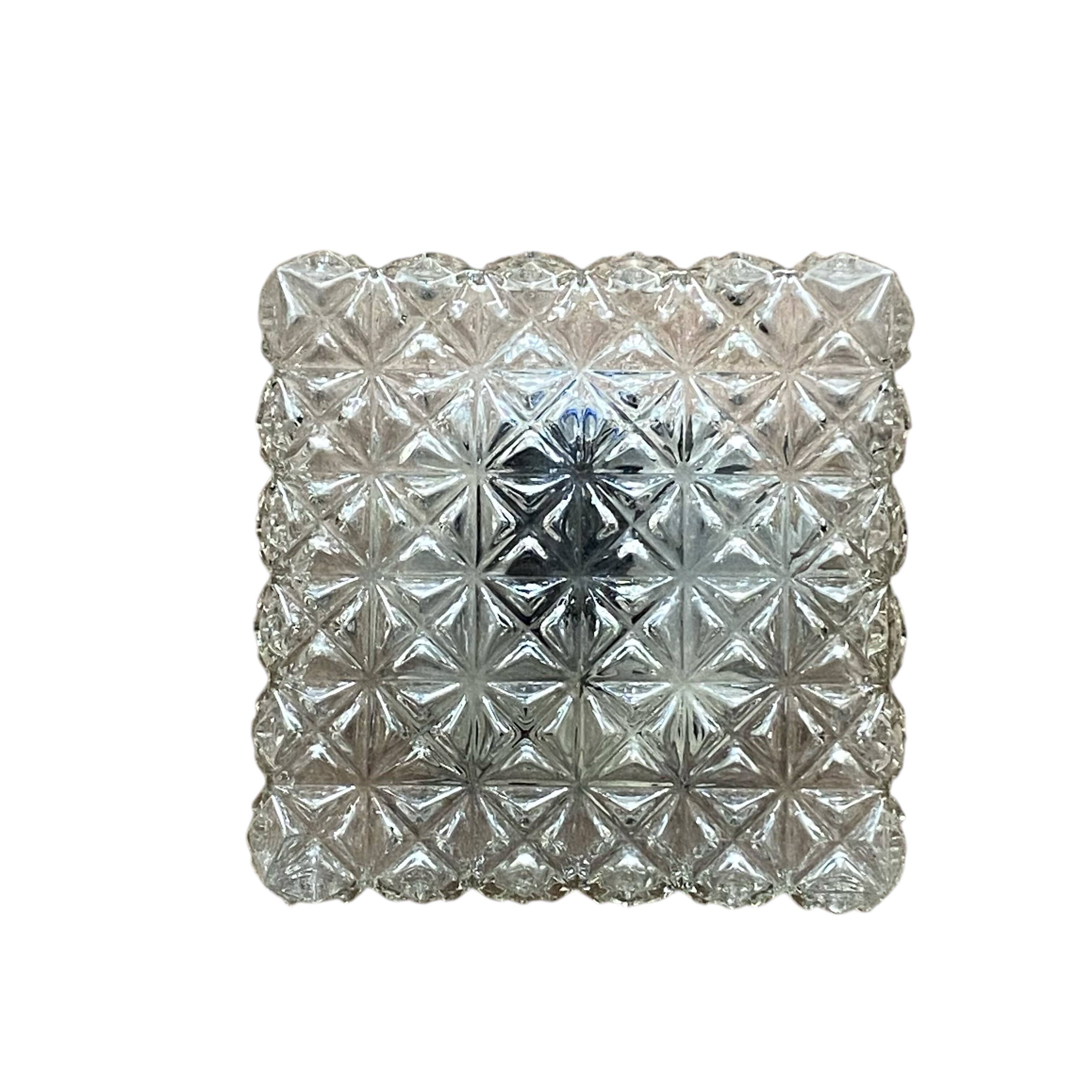 Square wall light or ceiling light in transparent glass, vintage fixture.