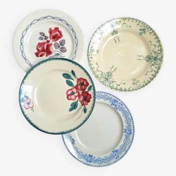 Assiettes plates vintage vert et bleu