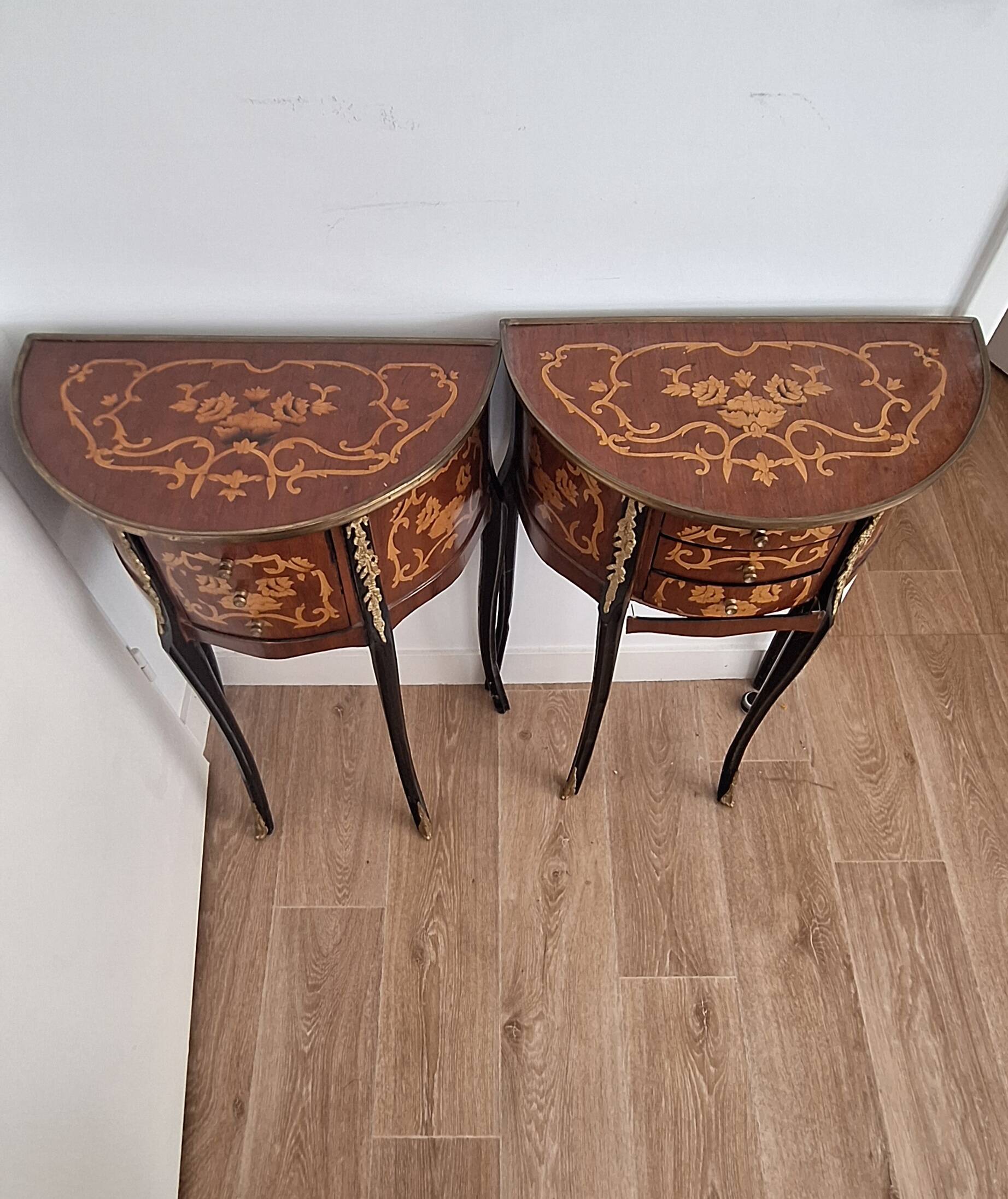 Louis XV style demi-lune consoles