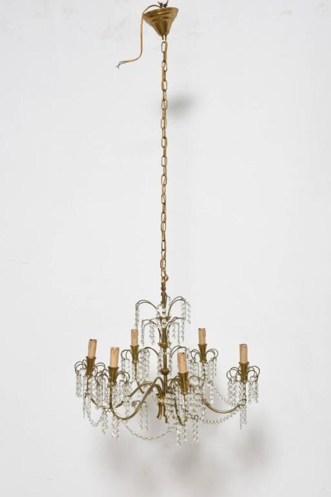 Candlestick Waterfall mid century brass and Crystal 1950 s