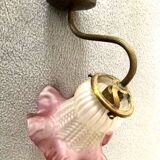 Pink glass paste tulip on brass wall light
