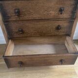 Vintage wooden chest of drawers with three drawers and brown marble top