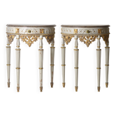 Tables Console Demi-Lune Sculptées et Peintes, Italie, 1940s, Set de 2