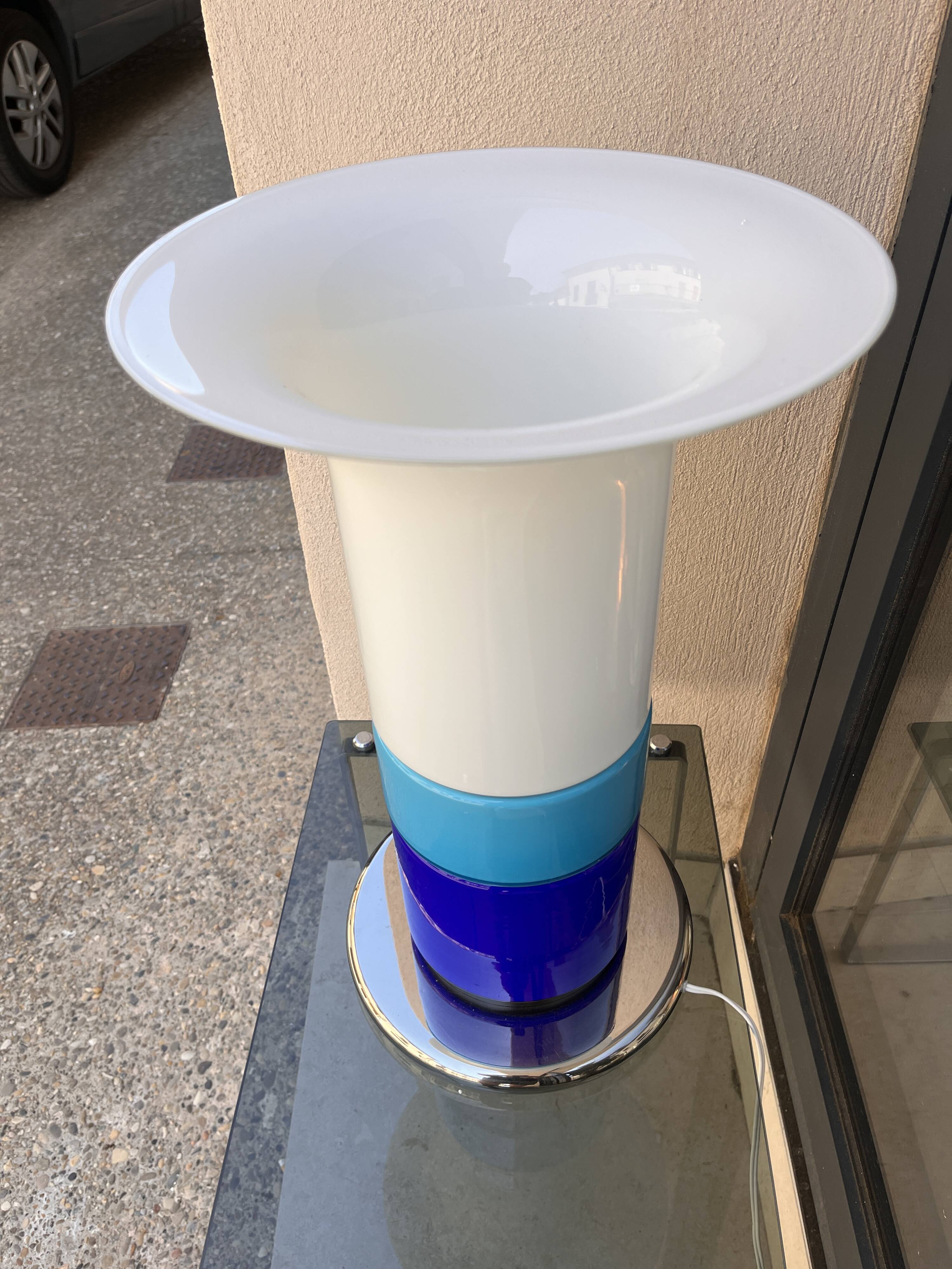 Lampe verre bleue design italien 1970